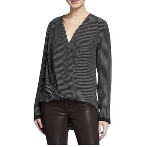 Rag & Bone Womens Victor Silk Blouse Size XS Long Sleeve White/Black Striped